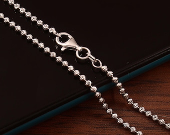 Collana con catena a palline da 2 mm con taglio a luna in argento sterling, italiana, da 16 a 29 pollici, per uomo e donna