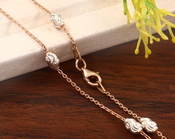 Collana con catena a sfere placcata oro taglio luna per donna/uomo, collana con catena in argento sterling 925, ciondolo con catena italiana da stazione come regalo