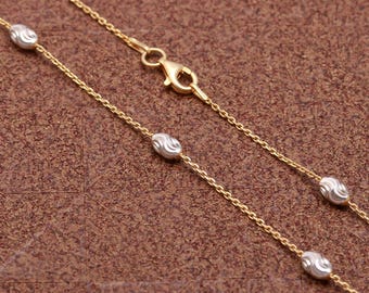 Collana con catena italiana taglio lunare, collana con catena in argento sterling 925, collana con catena a palline placcata in oro per donna/uomo, ciondolo con collana da stazione come regalo