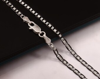 Catena a maglie strette in argento sterling rodiato nero: collana italiana, 16-18 pollici