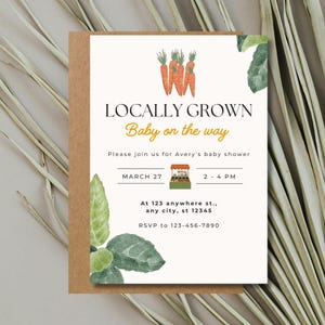 Locally Grown Baby Shower Invitation | Farmers Market Baby Shower | Garden Baby Shower Invite | Organic Baby Theme | Editable Template