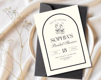 She's Tying the Knot Bridal Shower Invitation - Editable Canva Template - Tying the Knot Invite - Simple Black Shower Card