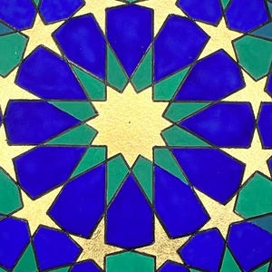 Decorazione murale con motivo marocchino / Senza cornice / Dimensioni 10,5 cm x 14,8 cm / Affascinante geometria islamica con foglie d'oro / Perfetto regalo per il Ramadan!