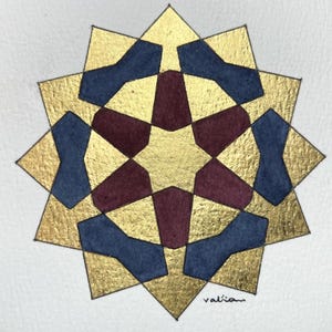 Decorazione murale con motivo marocchino / Senza cornice / Dimensioni 10,1 cm x 12,9 cm / Affascinante geometria islamica con foglie d'oro / Perfetto regalo per il Ramadan!