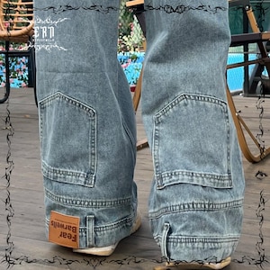 Reversible Baggy Jeans with Ankle Pockets Y2K High Waisted American Retro Loose Denim Pants