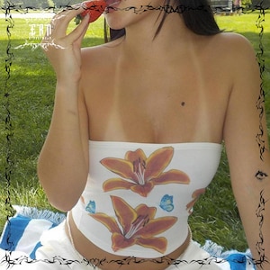 Y2K Floral Bow Tube Top Off Shoulder Fairy Grunge Wrap Tank Mini Vest Aesthetic Streetwear for Women