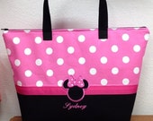 INSULATED Lunch Bag Pink and White Polka Dot Minnie Mouse Custom Made Embroidered Lunch Bag Purple and White Polka Dot