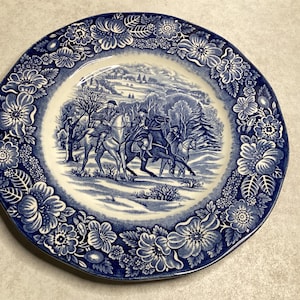 Liberty Blue Dish Historic Colonial Scene”Washington at Valley Forge” -  8 3/4”