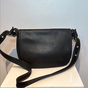 Vintage Coach Patricia’s  Legacy Black Leather Front Flap Shoulder Bag Brass