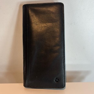 Porta-passaporte/cartão de crédito vintage Samsonite em couro preto com zíper