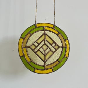 Geometric Stained Glass Suncatcher - BNB Yellow Green Window Art Modern Home Decor Office Gift