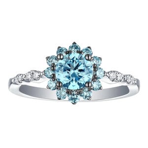 Sunflower Lab Grown Diamond Ring: Blush Blue Floral 14K Gold