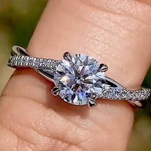 1.5 CT Lab Grown Diamond Engagement Ring: Twisted Infinity Band, Gold, Side Stones