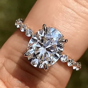 1.5 CT Oval Cut Engagement Ring | Lab Grown Diamond Band Ring | Hidden Halo Diamond Collar |  Vintage Ring | Bridal Ring | Anniversary Gift