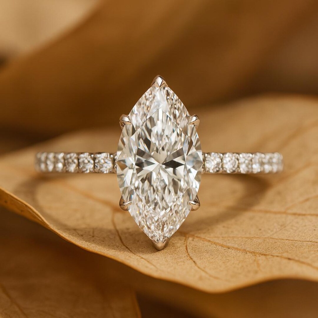 Marquise Cut Lab Grown Diamond Engagement Ring 1.14 CT | Pavé Band ...