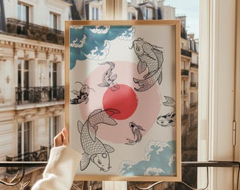 Impressão de carpa, impressão de arte de parede japonesa, impressão vintage, arte de parede moderna, arte de parede estética, impressão de carpa, impressão japonesa, ideia de presente, arte japonesa