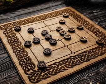 Nine Mans Morris wooden game, Mill board game, Strategy board game, Ancient game, Celtic game, Board game lover, History lover gift