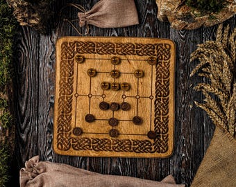 Nine Mans Morris wooden game, Mill board game, Strategy board game, Ancient game, Celtic game, Board game lover, History lover gift