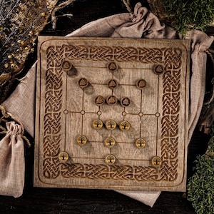Nine Mans Morris wooden game, Mill board game, Strategy board game, Ancient game, Celtic game, Board game lover, History lover gift