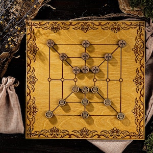 Nine Mans Morris Board Game, Mill board game, Merills game, Medieval board game, Ancient board game, Ninepenny Marl, Strategy tabletop game