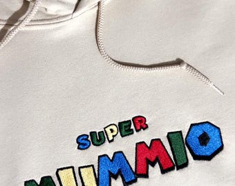 Super Mummio Hoodie, Mothers Day Hoodies, Retro Gaming Pullover, Personalised Mom, Custom Mama Hoodie