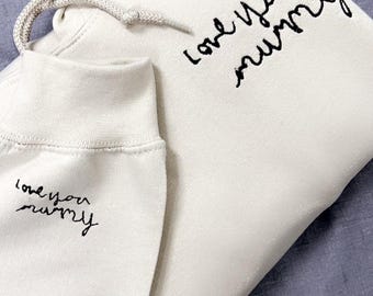 Custom Handwriting Embroidered Hoodie, Personalised Message Sweatshirt, Anniversary Gift for Couples, Your Writing