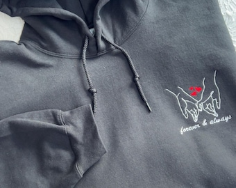 Embroidered Couples Hoodie, Romantic Valentines Gift, Line-Art Design
