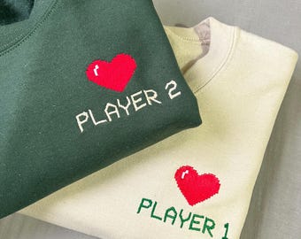 Player 1 Player 2 Embroidered Couple Sweatshirt - Matching Valentine's Gift
