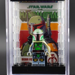 Minifigura LEGO Boba Fett personalizada – Vitrine e suporte para cartão (Mandolorian)