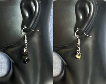 Hanging Obsidian Earrings, Single Crystal Earrings, Stack Crystal Earrings, Crystal Earrings