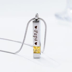 Personalized Birthstone Ashes Necklace, Urn Necklace Memorial, Custom Engraved Bar Necklace, Cremation Jewelry for Human or Pets Ashes