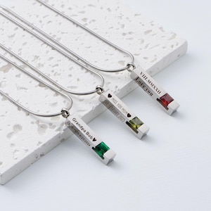 Personalized Birthstone Ashes Necklace, Urn Necklace Memorial, Custom Engraved Bar Necklace, Cremation Jewelry for Human or Pets Ashes