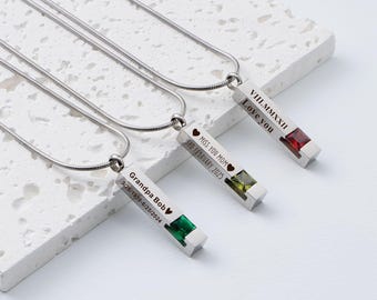 Personalized Birthstone Ashes Necklace, Urn Necklace Memorial, Custom Engraved Bar Necklace, Cremation Jewelry for Human or Pets Ashes