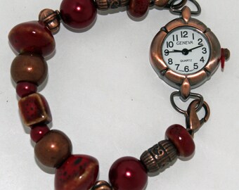 Cherry Chocolate Interchangeable Beaded Single Strand Bracelet Watch Band