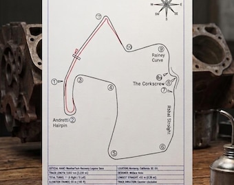 Laguna Seca Circuit Art, Pen Plotter Drawing, Real Ink Racetrack Blueprint, The Corkscrew Technical Print, Motorsport Gift, Garage Decor