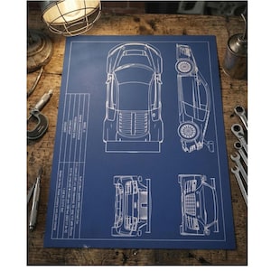 Audi R8 V10 Biturbo Le Mans Blueprint Art, Pen Plotter Drawing, Real Ink Technical Print, Gift for Car Enthusiast, Garage Decor, Audi Sport
