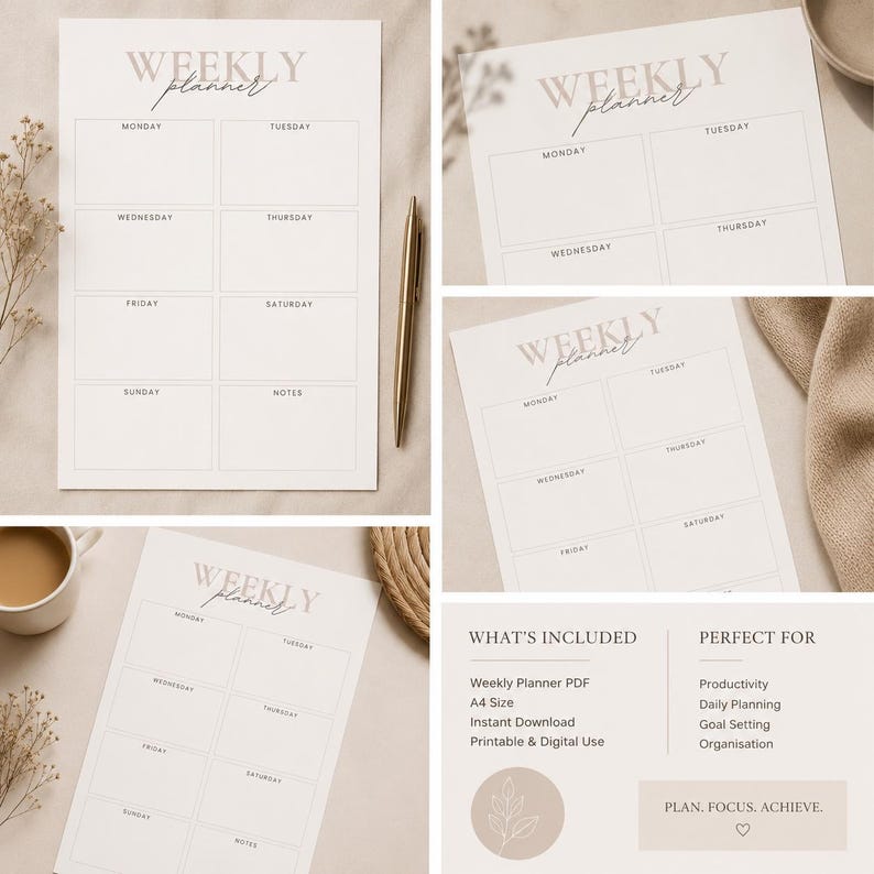 Minimal Weekly Planner Printable PDF - Etsy