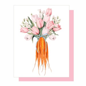 Tulpen und Karotten Blumenstrauß, Briefkarte, leere Innenseite, A2 Briefkarte, Geschenke für sie, Osterkarte, Frühlingskarte