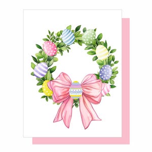 Easter Egg Wreath Note Card: Pink Bow, Blank Inside (A2)