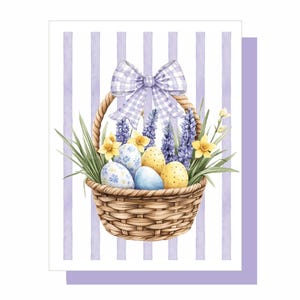 Frühling Ostern Korb, Grußkarte, leere Innenseite, Osterei Karte, A2 Karte, Geschenke für sie, Osterkarte, Frühlingskarte, Blumen Osterkorb