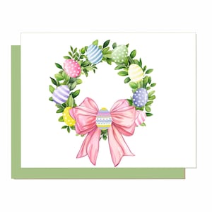 Osterei-Kranz Karte, Innenseite blanko, Rosa Schleife, A2 Karte, Geschenke für Sie, Osterkarte, Frühlingskarte