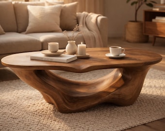 Hand Carved Solid Wood Coffee Table – Organic Sculptural Table, Live Edge Style, Luxury Living Room Decor, Modern Rustic Furniture
