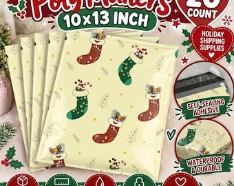 20 Count Christmas Stocking Poly Mailers 10x13 Holiday Shipping Bags Self-Seal