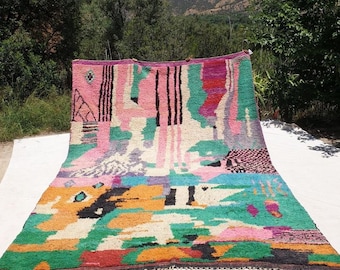 Colorful Moroccan Rug - Abstract Berber Boujaad Carpet - Handmade Wool Rug - Unique Bohemian Tribal Home Decor – Free Express Shipping