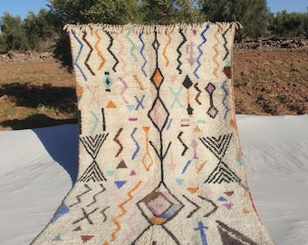 Colorful Moroccan Boujaad Rug with Geometric Tribal Pattern, Handwoven Berber Wool Area Carpet for Boho Decor, Free Shipping