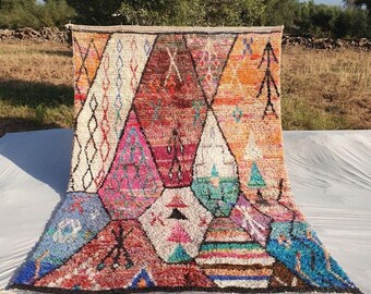 Bright Moroccan Boujaad Rug – Handmade Berber Tribal Wool Carpet – Geometric Colorful Area Rug – Boho Style – Free Express Shipping