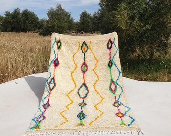 Bright Azilal Moroccan Rug – Handmade Wool Berber Carpet – Colorful Diamond Geometric Tribal Patterns – Free Express Shipping