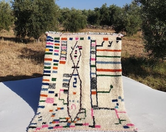 Multicolor Azilal Moroccan Rug – Handmade Wool Carpet – Geometric Tribal Abstract Boho Home Decor – Free Express Shipping