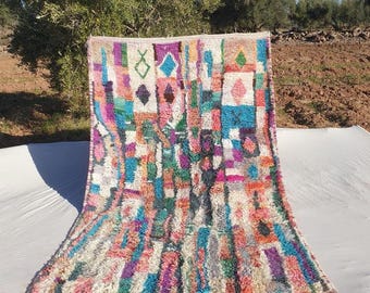 Colorful Moroccan Rug, Handmade Boujaad Berber Carpet, Vibrant Multicolor Boho Living Room Decor, Free Shipping