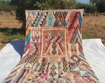 Geometric Moroccan Boujaad Rug – Handmade Wool Berber Carpet – Multicolor Diamond & Tribal Patterns – Artistic Boho Rug